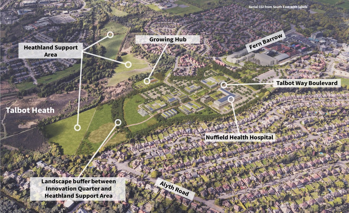 Aerial CGI from South East with labels