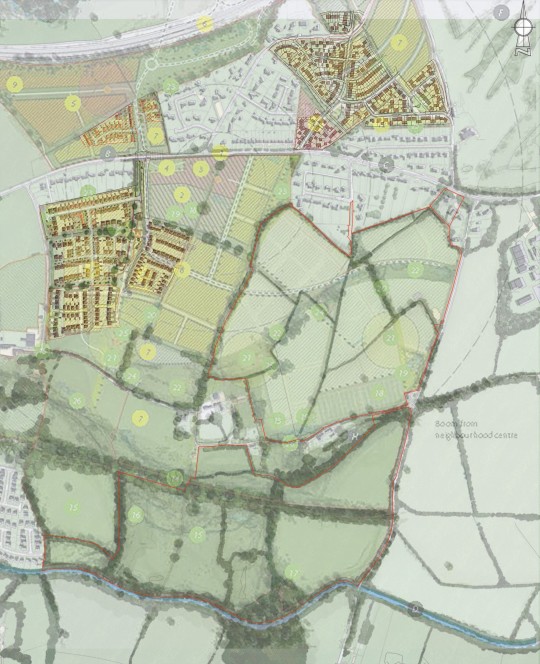 Fig.5.  Adopted Masterplan with Existing Consents and those awaiting a decision overlaid