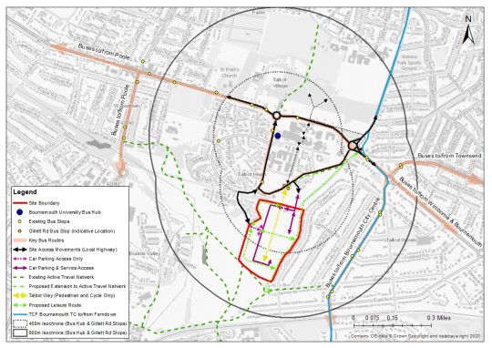 Plan showing sustainable travel options in immediate area